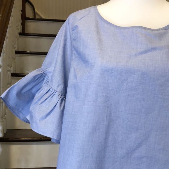 MADEWELL Women's Blue Short Bell Sleeve Blouse Size Medium NWT - Picture 7 of 10